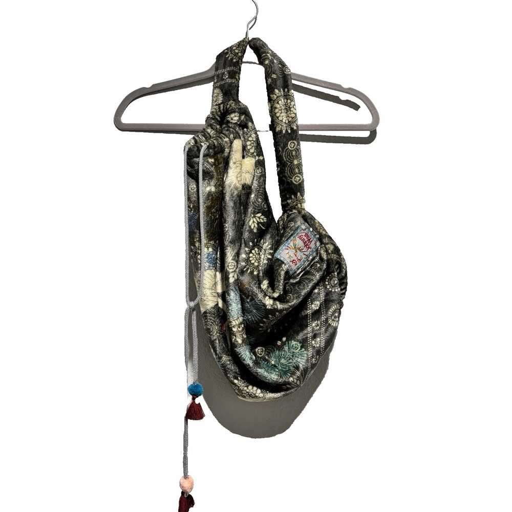 Johnny Was drawstring cinch bag one shoulder crane Chinese Asian one strap BOHO